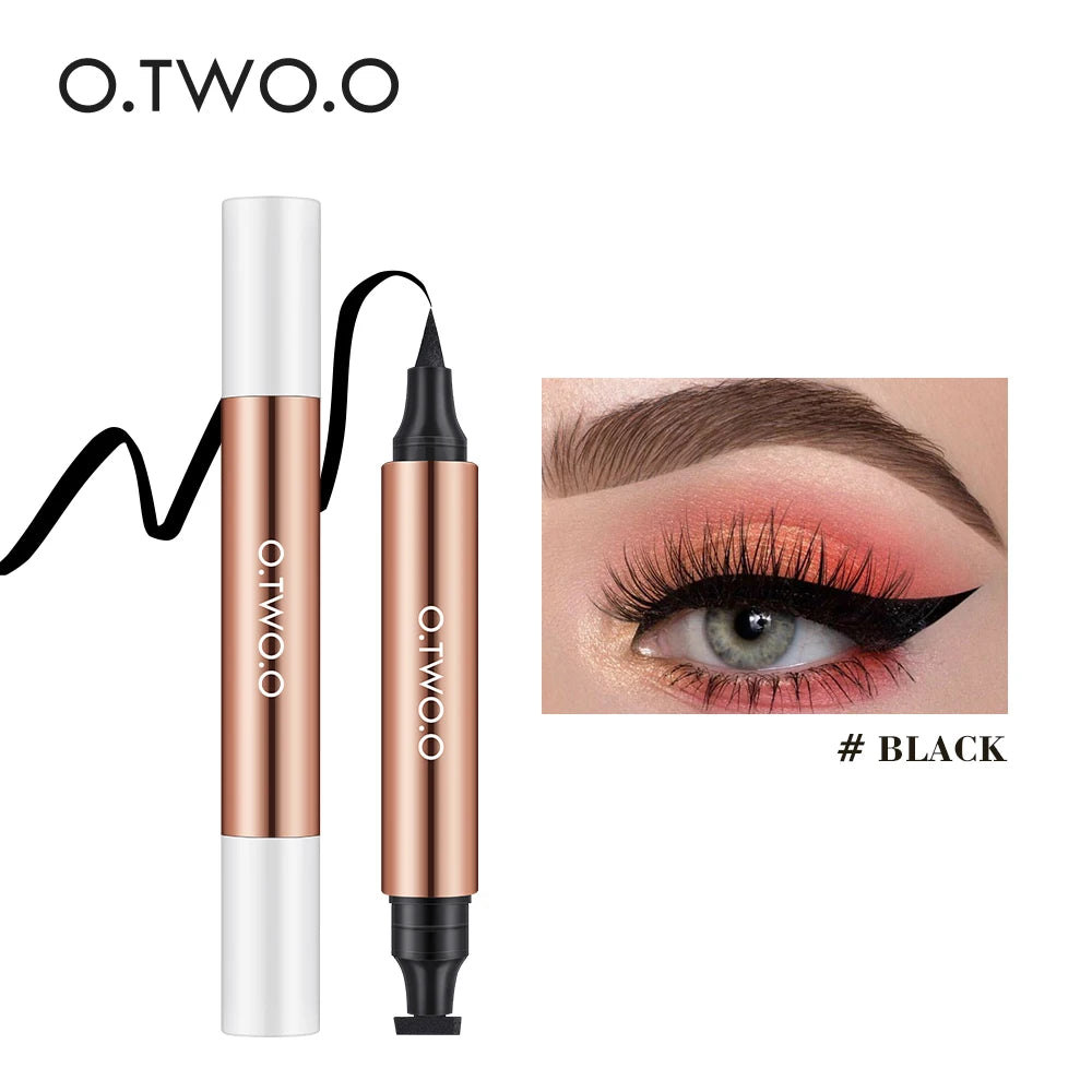 O.TWO.O Eyeliner Stamp Black Liquid Eyeliner Pen Waterproof Fast Dry Double-Ended Eye Liner Pencil Make-Up for Women Cos