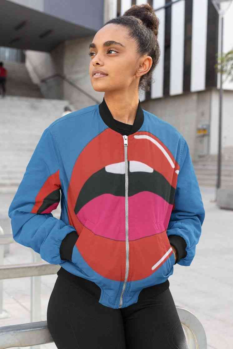 Red Lips Beauty Female Bomber Jacket

