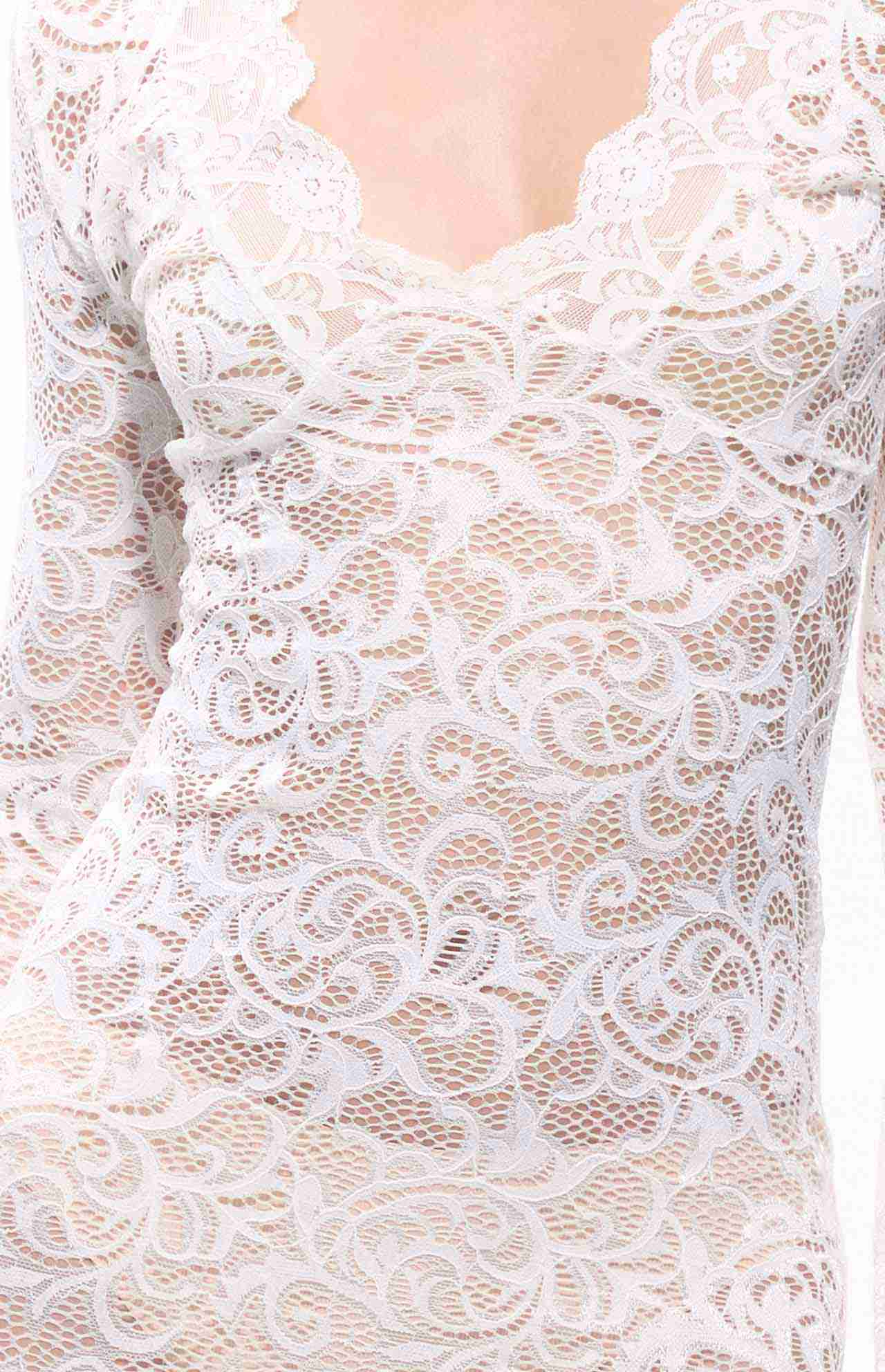 Sekna V-Cut Floral Lace Maxi Dress White

