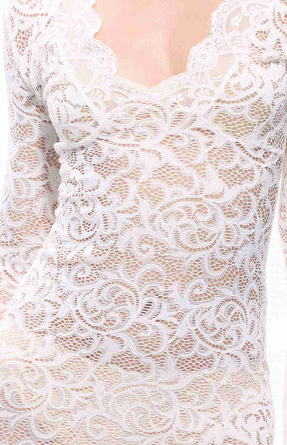 Sekna V-Cut Floral Lace Maxi Dress White


