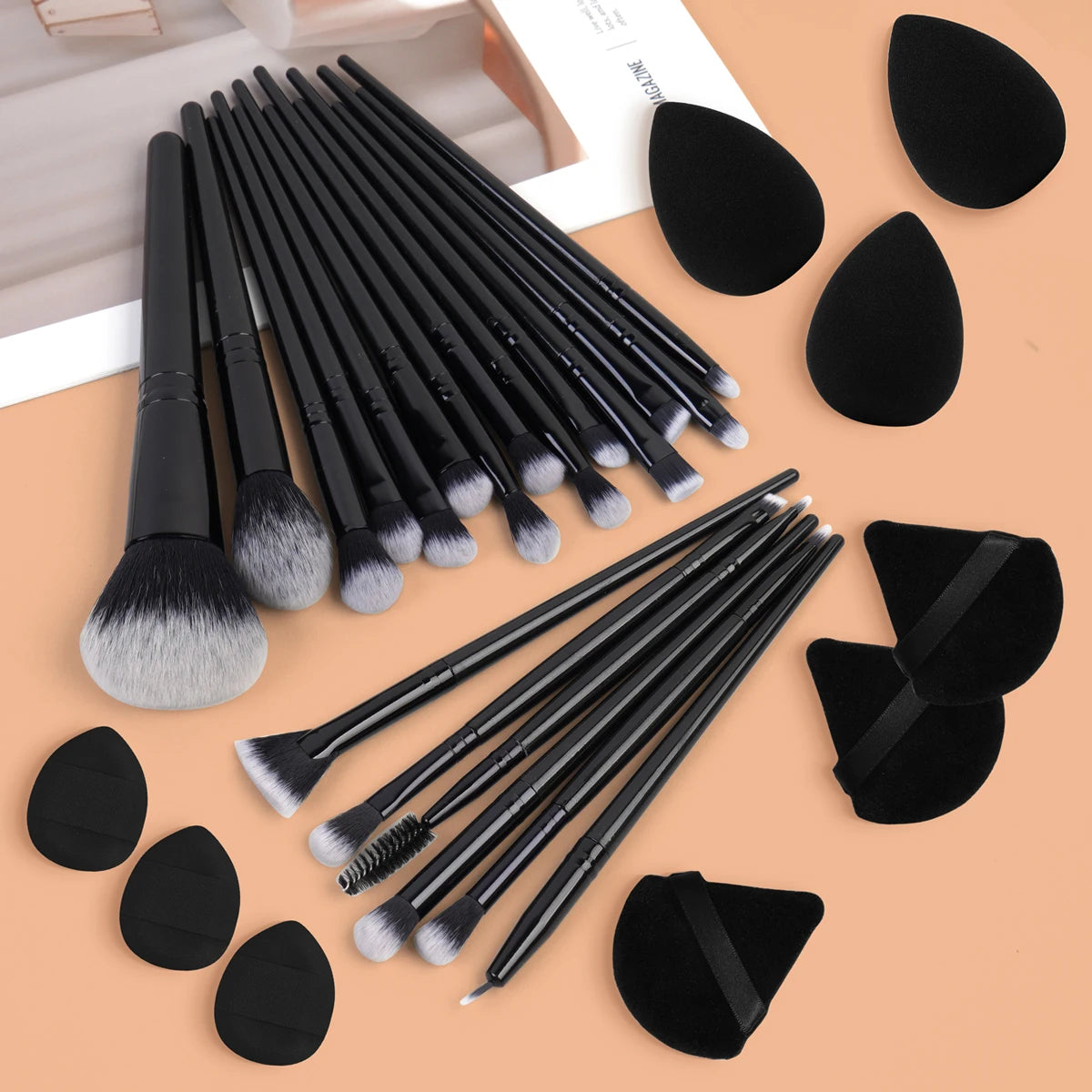 29pcs Makeup Tool Kit 20 Pcs Makeup Brushes+9 Pc Makeup Sponge Air Cushion Powder Puff Finger Puff Set Portable Makeup Tool