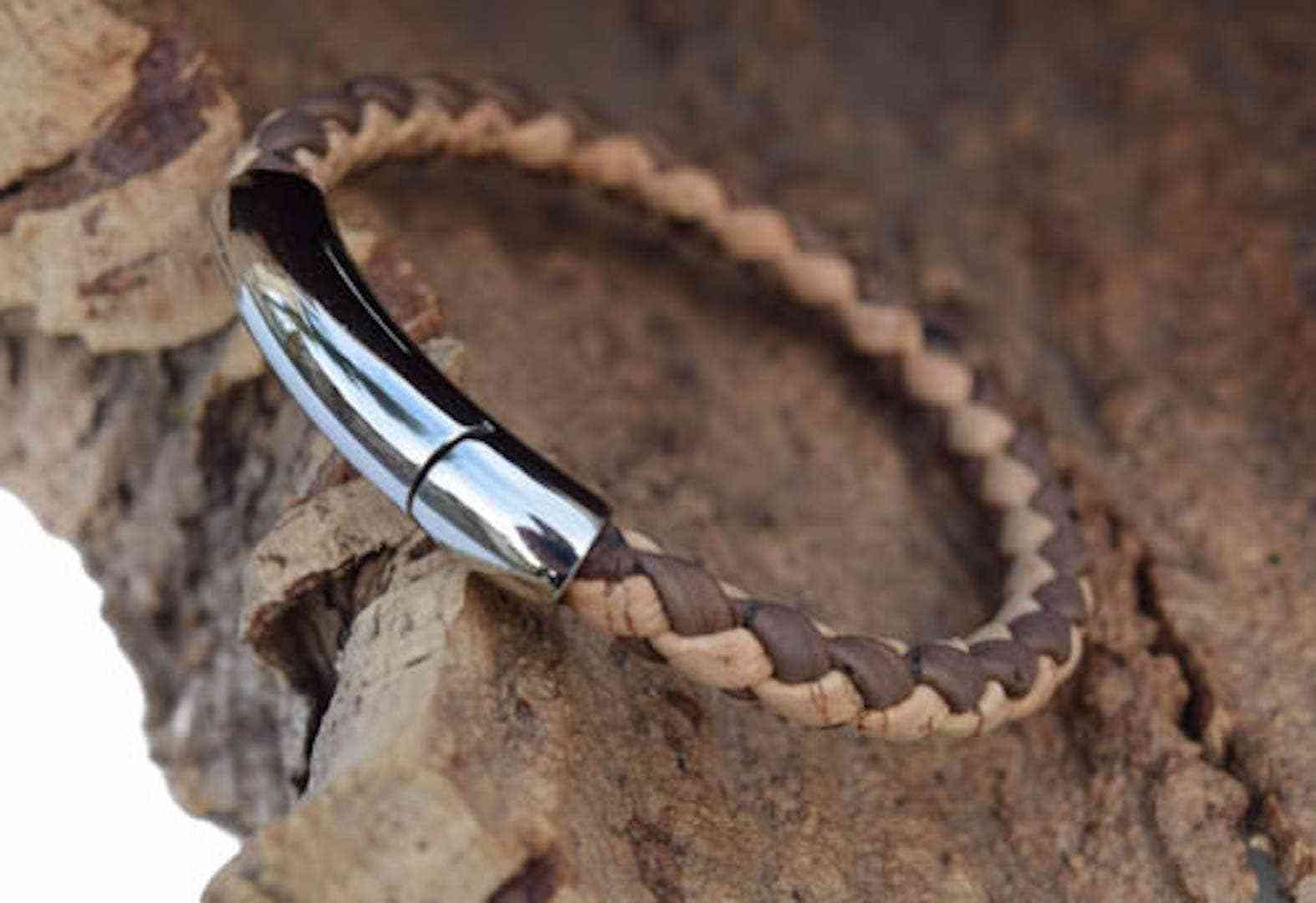 Stainless Steel Weaved Cork Bracelet

